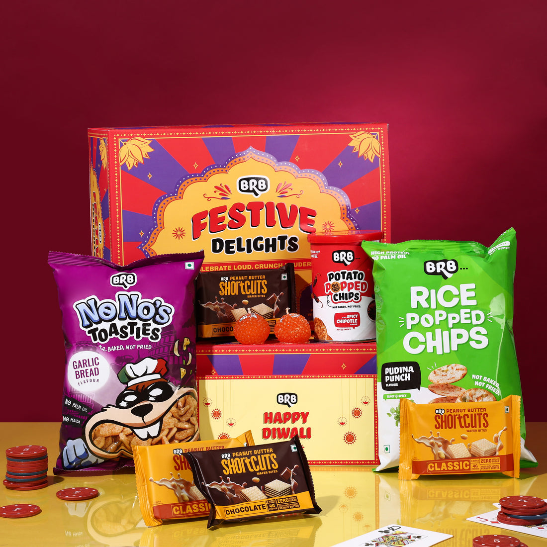 BRB Diwali Snacks Hamper with Popped Chips, NoNo's Toasties & Shortcuts Protein Wafers