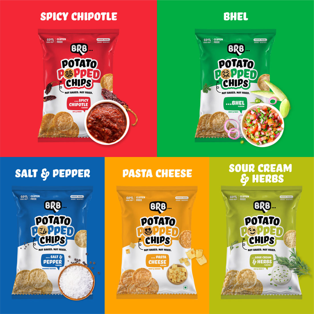 PARTY COMBO - 13 Packs - 13 Flavours X 1 Packs (48g each) - Potato Popped Chips, Rice Popped Chips & Corn Popped Chips