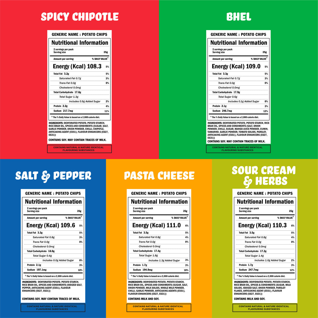 PARTY COMBO - 13 Packs - 13 Flavours X 1 Packs (48g each) - Potato Popped Chips, Rice Popped Chips & Corn Popped Chips