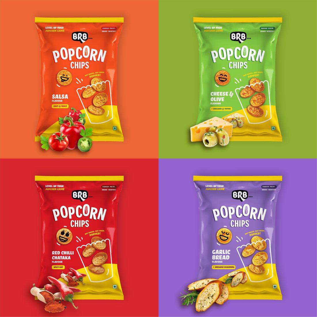 MEGA COMBO - 24 Packs - 12 Flavours X 2 Packs (48g each) - Potato Popped Chips, Rice Popped Chips & Corn Popped Chips