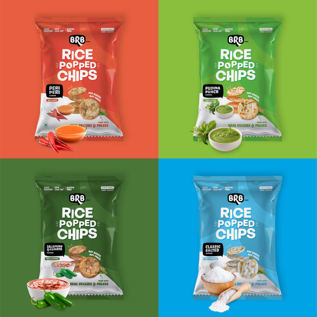 Rice Popped Chips - 20 Packs - 4 Flavours X 5 Packs (48g Each)