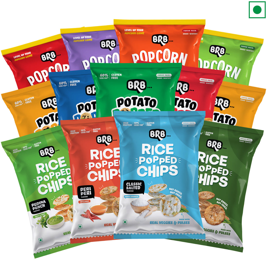 PARTY COMBO - 13 Packs - 13 Flavours X 1 Packs (48g each) - Potato Popped Chips, Rice Popped Chips & Corn Popped Chips